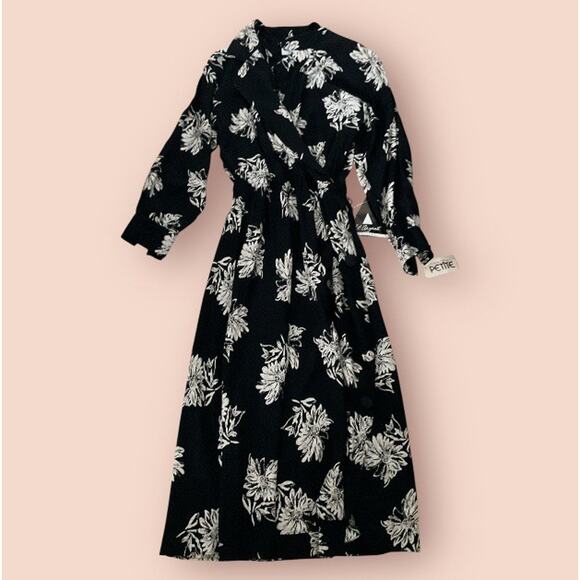 Vintage PAT ARGENTI Floral Black Long Sleeve Dress New with Tag Hawaiian Aloha - Picture 4 of 13